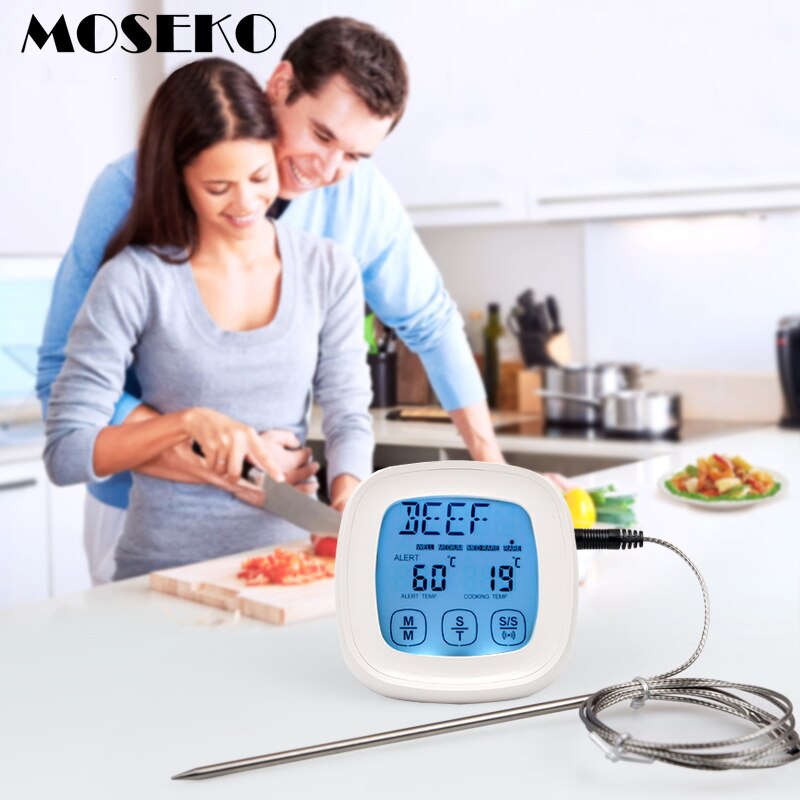 Moseko 2 Probes Digitale Vlees Thermometer,Touchscreen 2 In 1 Keuken Timer, instant Reading Oven Voedsel Keuken Koken Thermometer