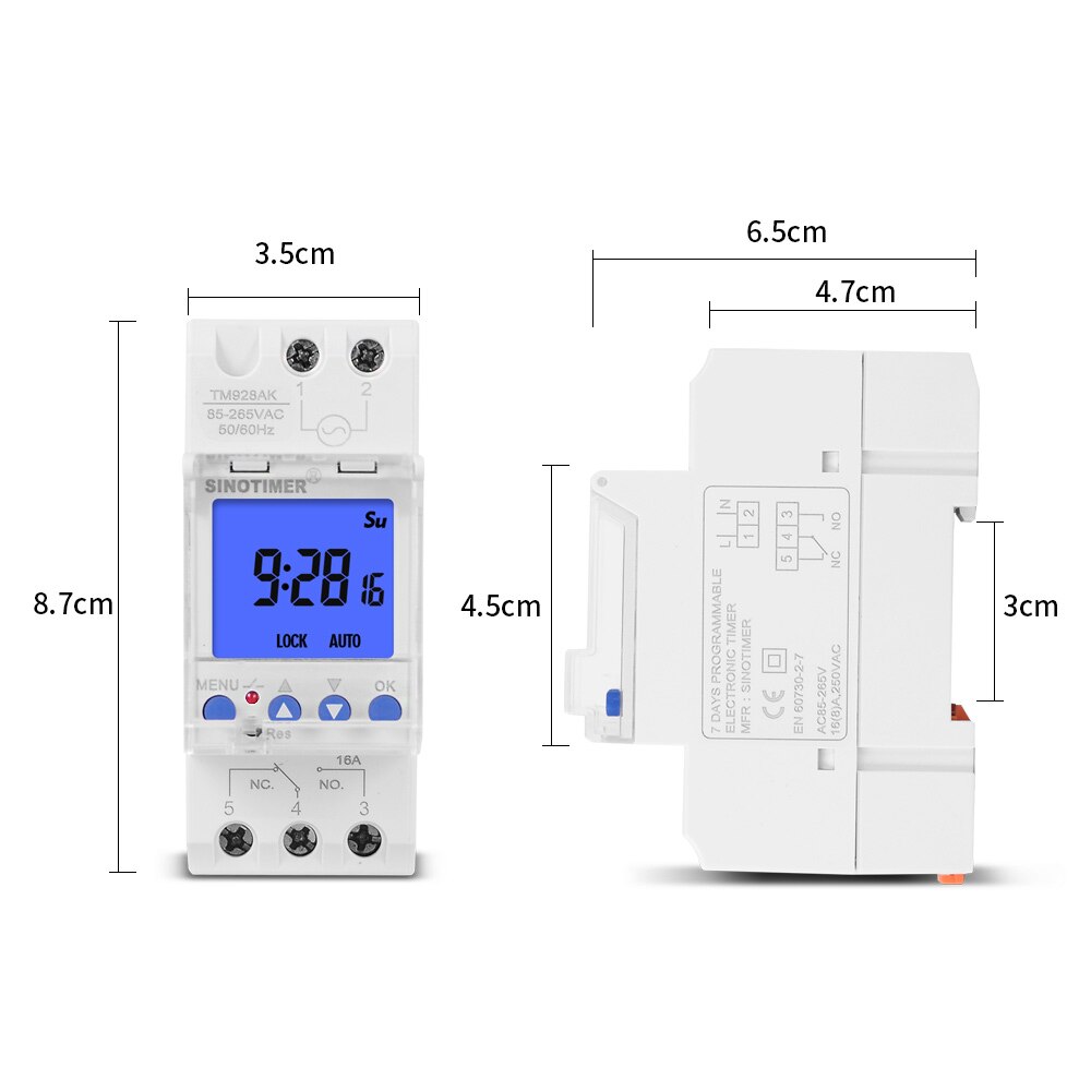 Super Big LCD Display Backlight Digital Weekly Programmer Universal 220V 110V Input 1NO + 1NC Cycle Time Controller DIN Rail