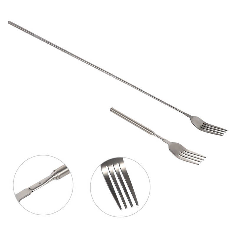 Retro Fork BBQ Telescopic Extendable Dinner Fruit Dessert Long Handle Fork Stainless Steel Cutlery Fork Tableware