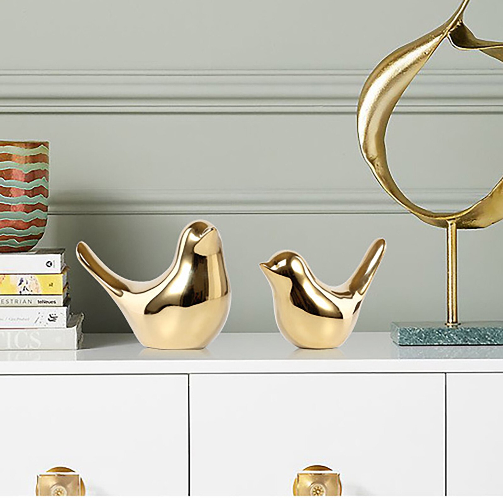 4# Golden Bird Figurines Modern Ceramic Bird Statues Animal Sculpture Home Decoration Crafts Gold Ceramic Wedding