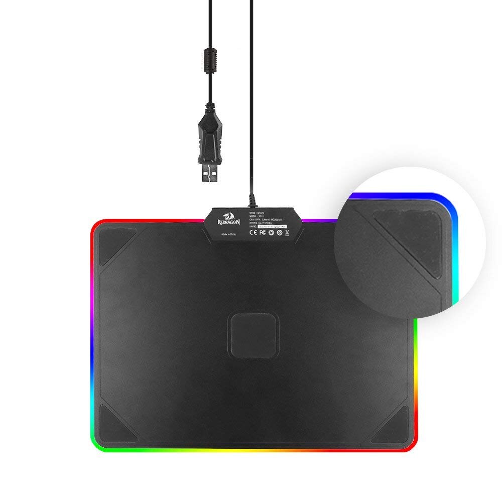 Redragon P011 Orion RGB Mousepad, Harte Oberfläche, Wasserdicht, bunte LED Beleuchtung Spielen Maus Pad matt für Computer Laptop Noteb