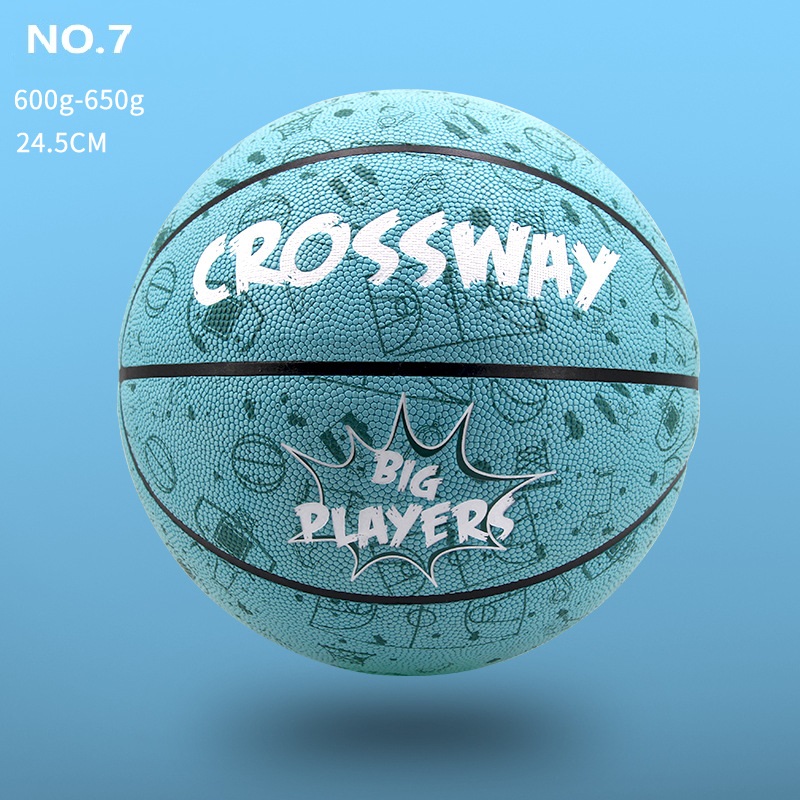 CROSSWAY Streetball Outdoor Indoor Size 7/6/5 PU Leather Basketball Ball Training Basket Ball Basketball Net outdoor sport ball: Number 5 blue