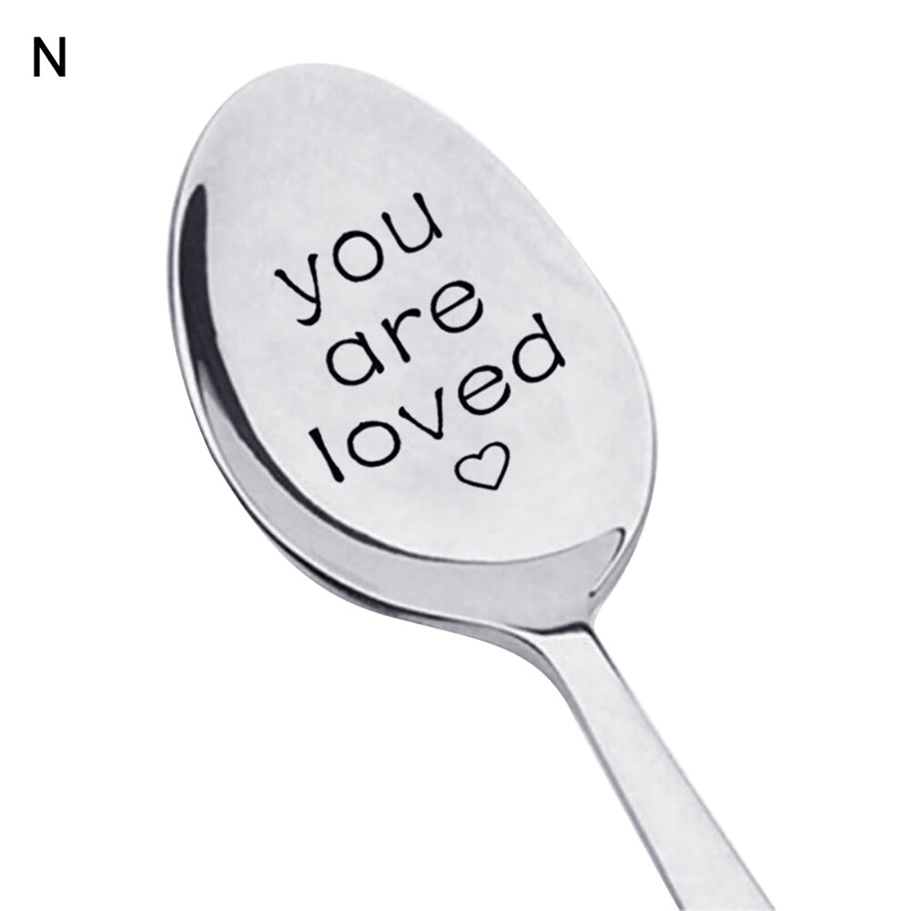 Portable Stainless Steel Peanut Butter Coffee Rice Tea Soup Spoon Couple Valentine's Day Drinking Tableware: M
