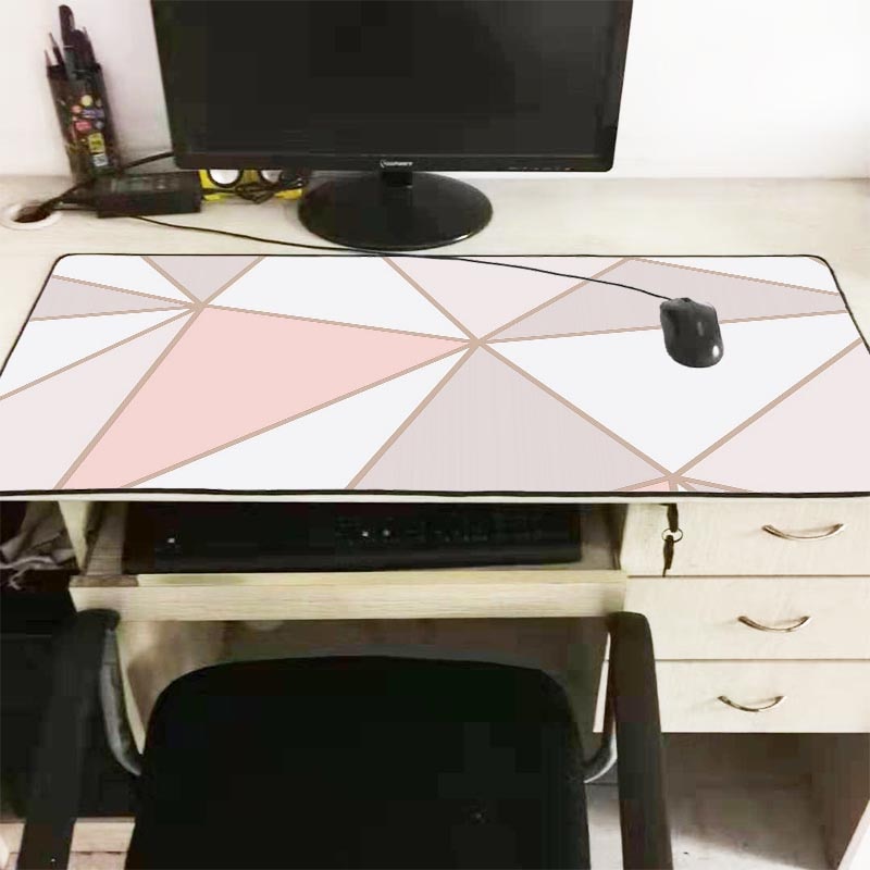 MRGBEST Large Xxl Xl White Pink Marble Office Mice Gamer Soft Lock Edge Mouse Pad Size for 30x80/40x90cm Gaming Mousemat