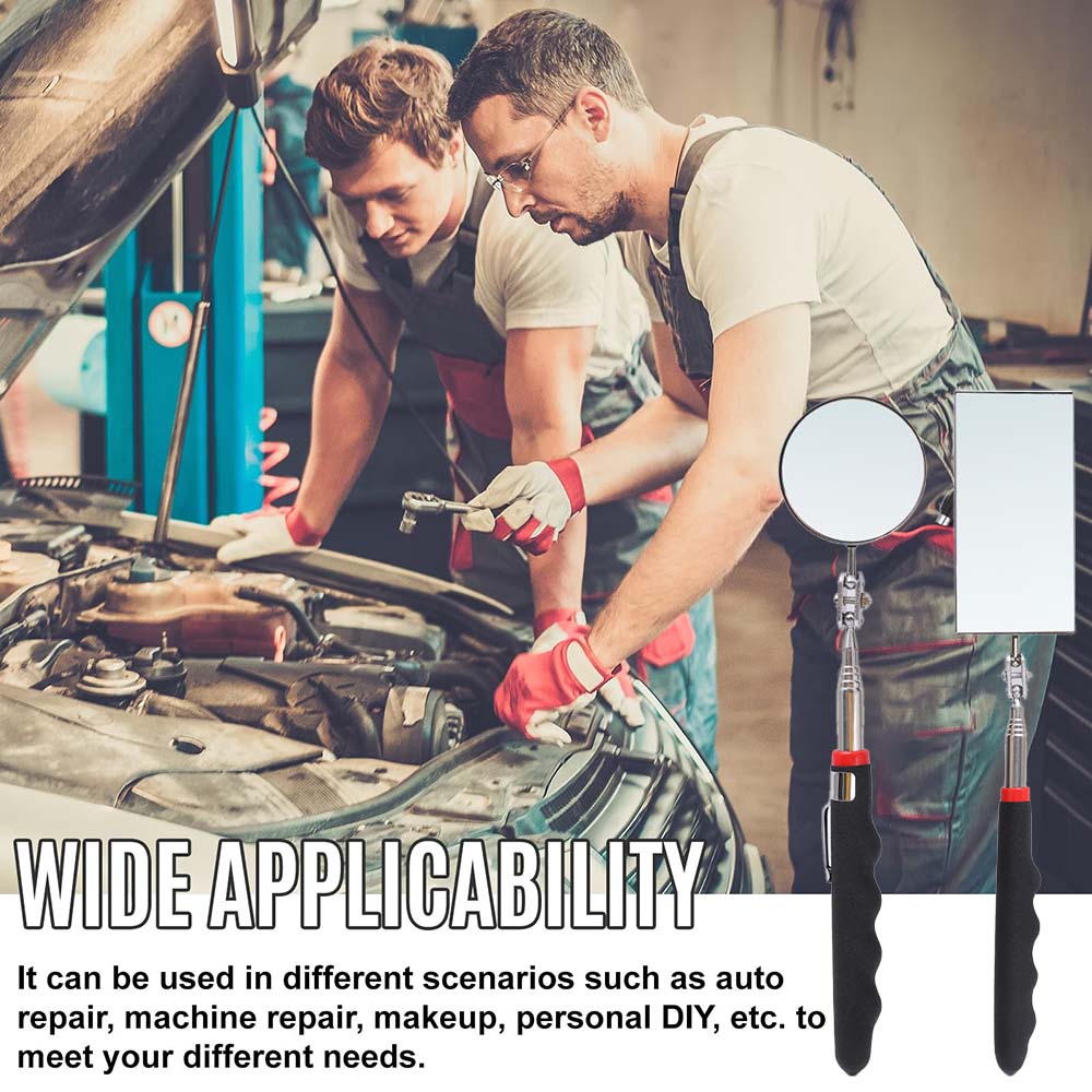 360° Inspection Mirror LED Light Telescoping Mirrors Extend Mechanic Tools Inspection Mirror Telescopic Handle Repairing Tools