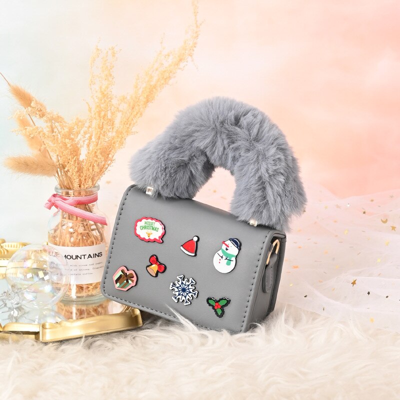 2022 Summer Ladies Handbag Christmas Limited Plush Handbag Crossbody Bag: Gray