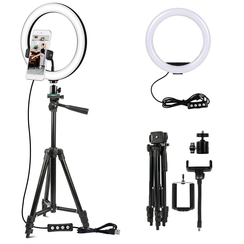 Dimbare Led Selfie Ring Licht Met Statief Voor Mobiele Telefoon Studio Usb Selfie Licht Ring Lamp Grote Fotografie Ringlicht Fs: 12in ring light set