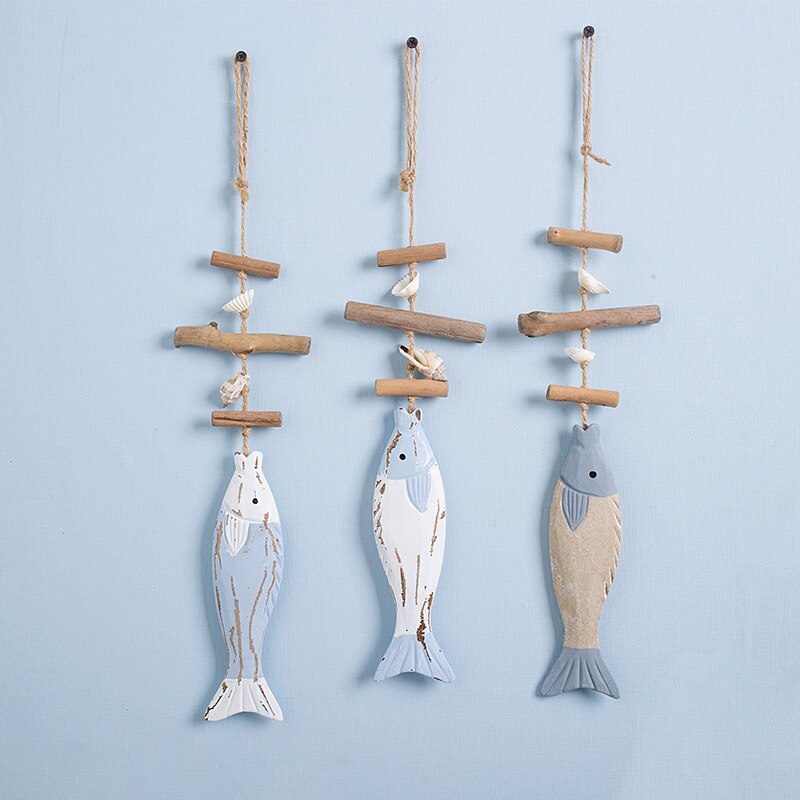 Natuurlijke Houten Vis Muur Opknoping Ornament Coastal Strand Hout Vis Decoratie Voor Thuis Muur Decor