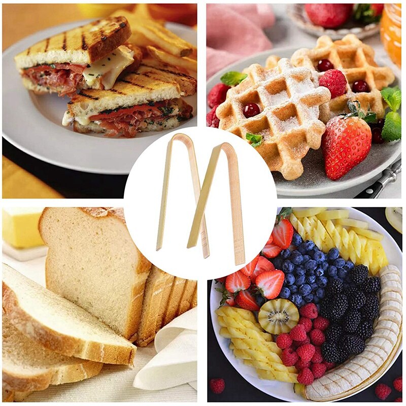 Mini Bamboo Disposable Tongs 100PCS Disposable Tongs 4inch Bamboo