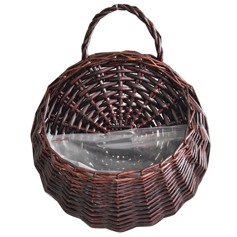 Handmade Rattan Hanging Basket Natural Wicker Hanging Storage Basket for Home Garden Wedding Wall Decoration: Dark Brown