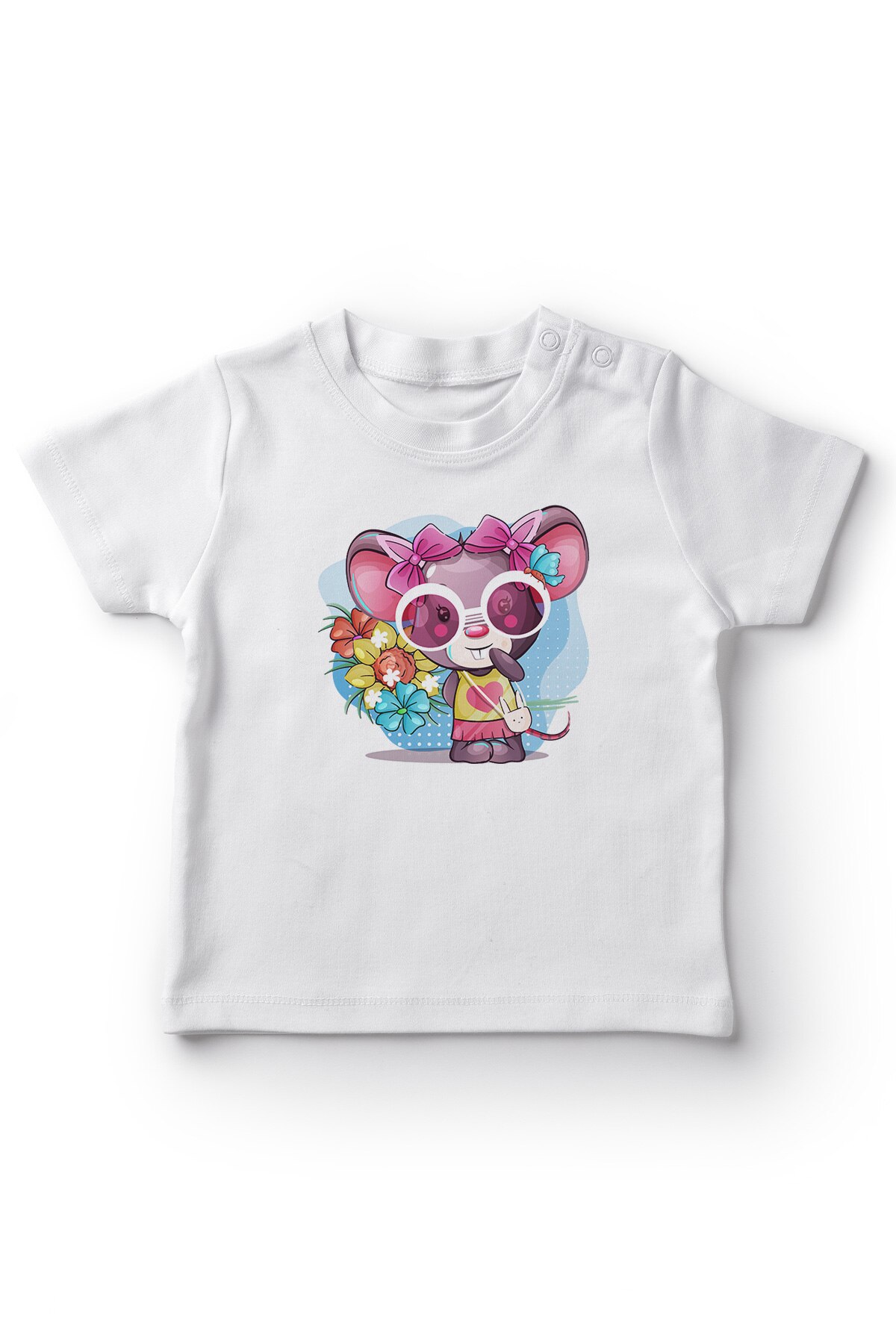 Camiseta menina do bebê do rato legal da exploração da flor do bebê de angemiel branco