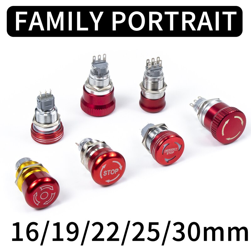 16mm 19mm 22mm metal emergency stop button switch stainless steel waterproof mushroom head Rotation reset Anti-slip thread