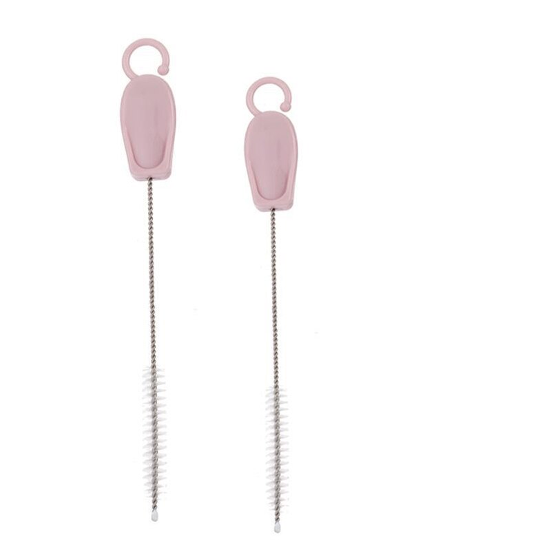 Spazzole per la pulizia di biberon da 2ps rotazione del filo di Nylon manico lungo biberon in acciaio inossidabile spazzola per la pulizia della tazza del capezzolo per bottiglia: Pink