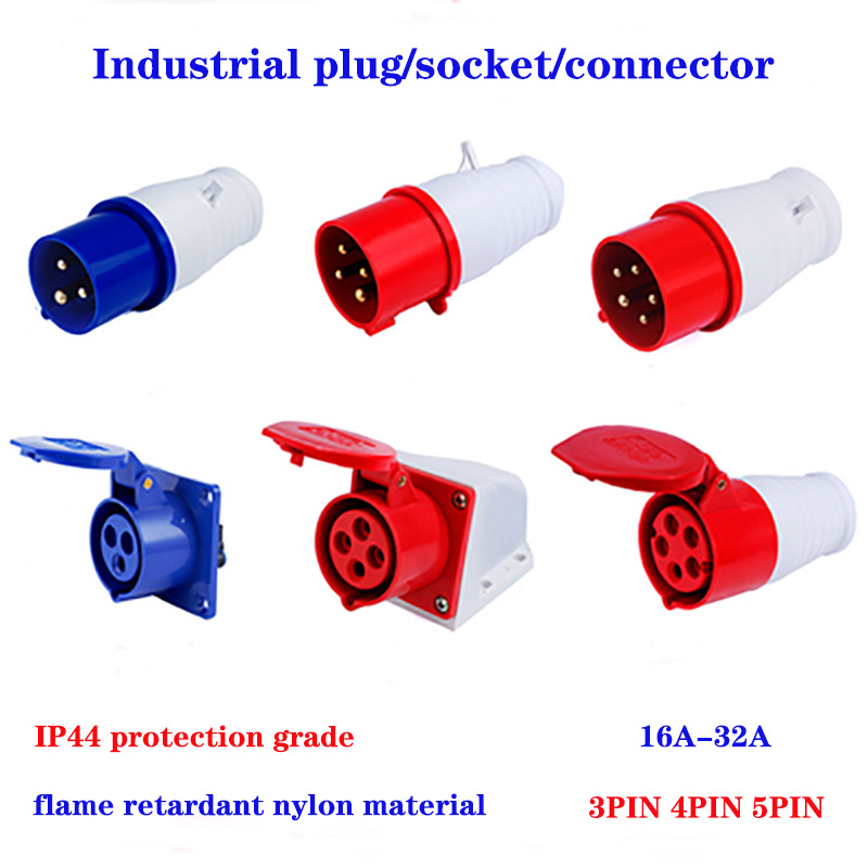 Industrial plug and socket waterproof connector 3PIN 4PIN 5PIN 16A/32A IP44 waterproof electrical connection wall mount socket
