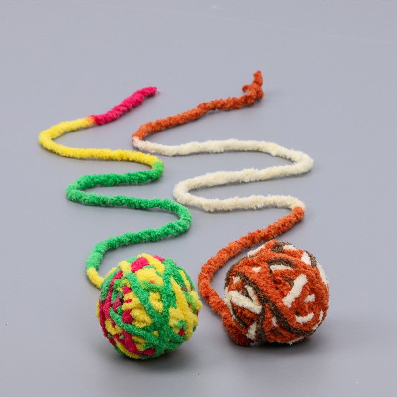 Grappige Lange Staart Fuzzy Katten Wol Bal Speelgoed Kleurrijke Touw Bal Huisdier Kat Speelgoed Teaser