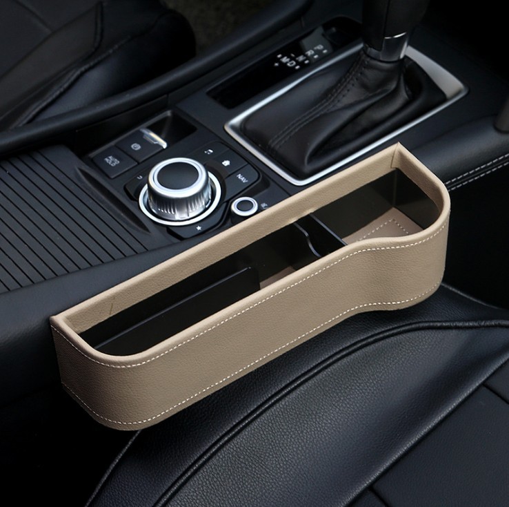 Caja de almacenamiento de cuero PU para hueco de asiento de coche, organizador de bolsillo multifuncional, soporte para botella de teléfono, accesorios para coche: Leather-Right 1