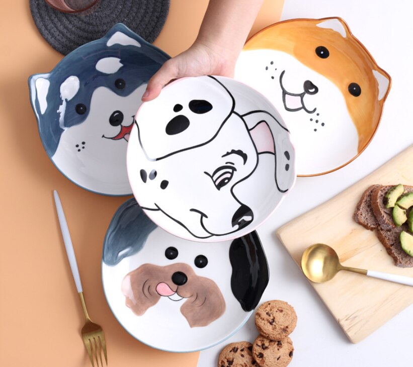 Plato de cerámica con dibujos de animales para niños, platos de desayuno y cena, postre, aperitivos, vajilla