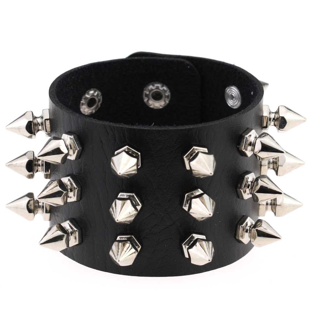 Sangsy único tres filas Cuspidal picos remache Stud cuero ancho Punk Rock gótico Unisex pulsera de hombre joyería