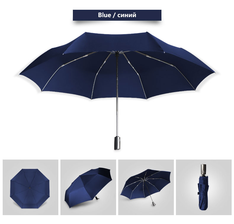 Marca de qualidade grande 120cm 3 guarda-chuva dobrável homem chuva mulher golfe negócios guarda-chuva à prova vento automático guarda-sol viagem: DARK BLUE