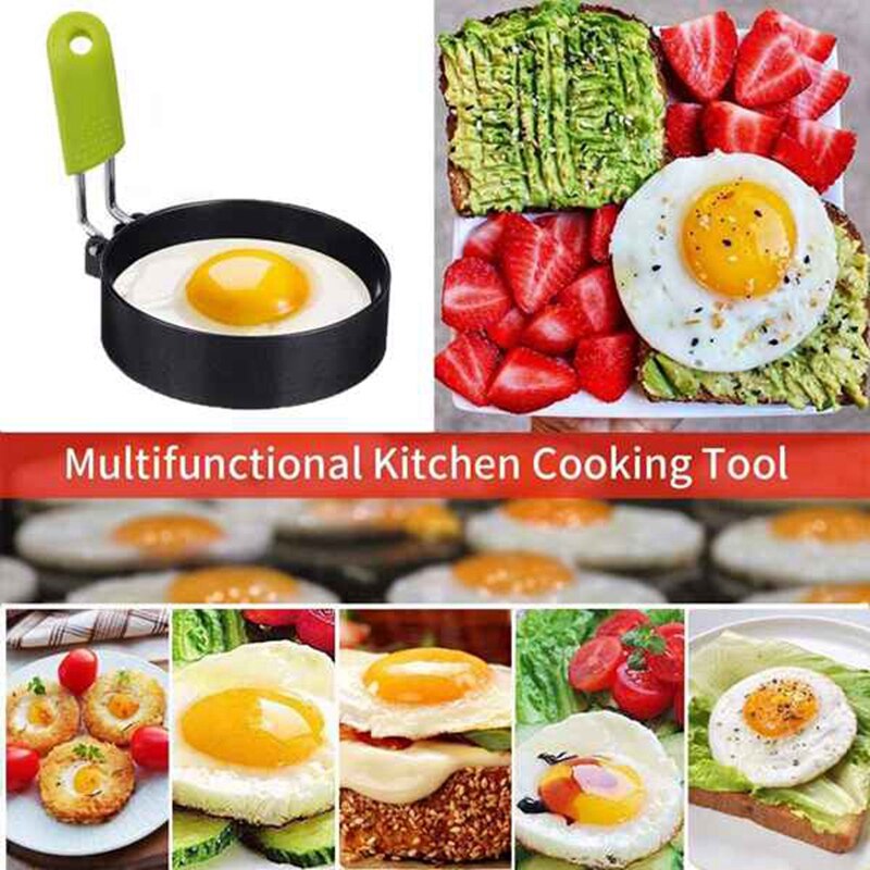 4 Stuks Ronde Ei Ringen, Anti-aanbak Roestvrij Staal Ei Ring Met Anti-Brandwonden Handvat Voor Muffins Pannenkoek Koken