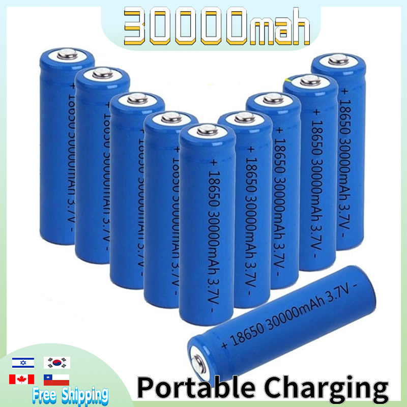 30000 mah 3.7v 18650 tophoved lithium-ion genopladeligt batteri led fiskelampe lommelygte sengelampe adgangskodelås batteri