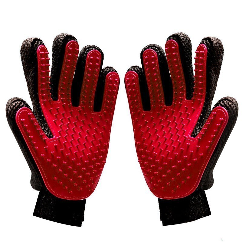 Pet Grooming Glove For Cats Brush Comb Cat Hackle Pet Deshedding Brush Glove For Animal Dog Pet Hair Gloves For Dog Grooming XW.: Right Hand / RED