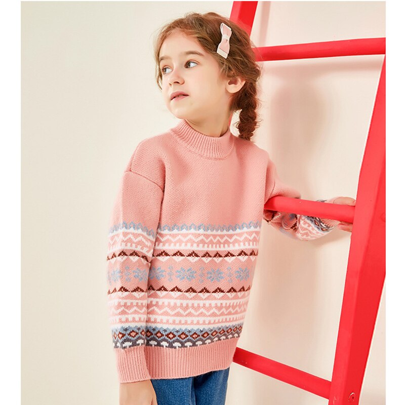 Girls Pink Knitted Sweaters 4 To 16 Year Autumn Winter Girls Stripes Plaid Soft Comfortable Sweater Children Knitwear Tops