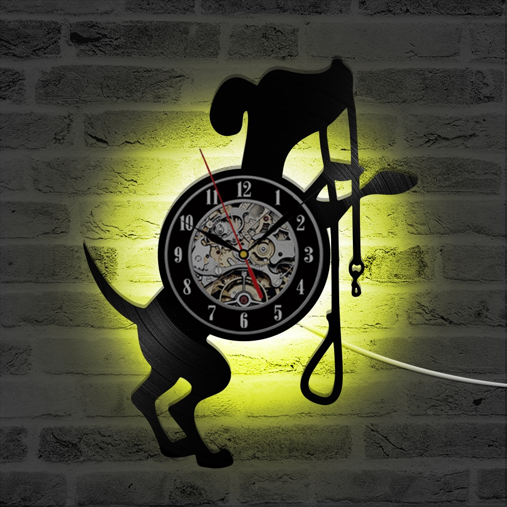 Søt vinyl svart hund cd tallerken klokke barnerom dekorativ ledet veggklokke dyr antikk hengende klokke