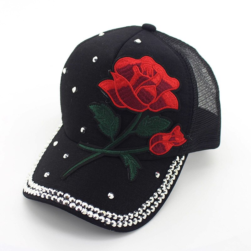 Rose Flower Embroidered Dad Hat Women Men Cute Adjustable Cotton Floral Baseball Cap X85: grid chinese rose