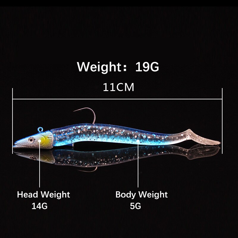 Mosodo jigghuvud mjukt bete 10g/19g/34g blygädda drag 3d fisköga fiske bete svans konstgjord jigg bete bas havsfiskeredskap