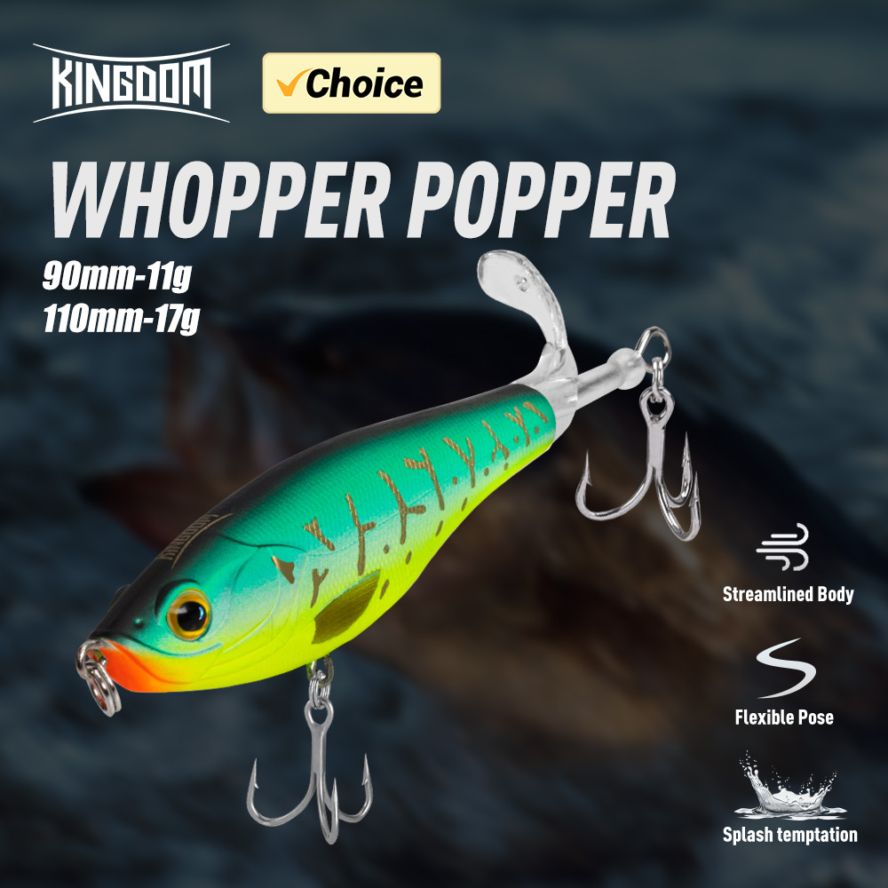 Reino Topwater Hélice Lápis Isca Popper Whopper Plopper 90mm 11g 110mm 17g Wobblers Artificiais Para Bass Pike Hard Lures