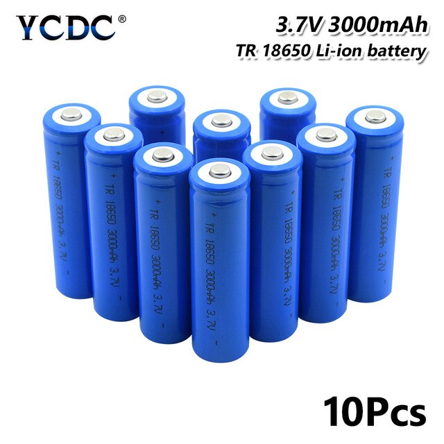 1/2/4/6/8/10Pcs BLUE Pointed 18650 Battery 3.7V 3000mAh Lithium Charging Rechargeable Batteries Li-ion Cell For Flashlight: 10pcs