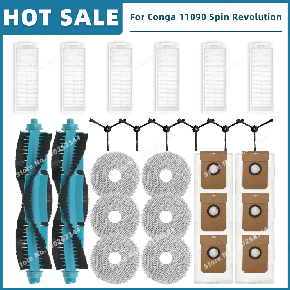 Piezas de Repuesto compatibles con Cecotec Conga 11090 / 13090 Spin Revolution accesorios, filtro, cepillo lateral principal, mopa, bolsa de polvo: Amarillo claro