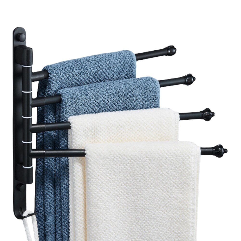 Bathroom Space Rotating Towel Rack Rail Holder Black Swivel Rotating Towel Bars Racks Wall Hanger Fixture Space Saving Hardware: A