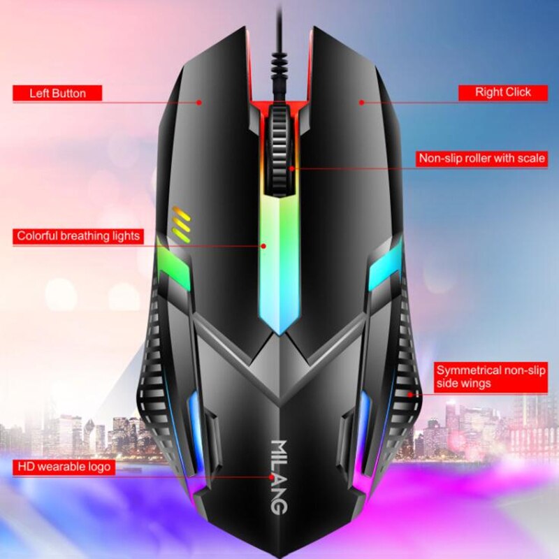 USB Wired Gaming Colorful Luminous Backlit Keyboard and Mouse Set Backlit Keyboard and Mouse Kit for Home Office Gamer Computer