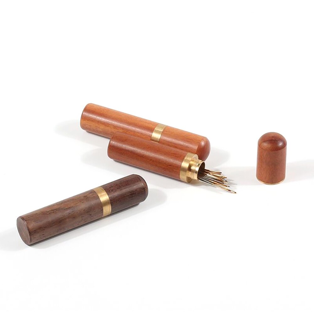 Diy caixa de recipiente de armazenamento de agulha de madeira barril agulhas garrafa de couro artesanato ferramenta titular recipiente de armazenamento de agulha