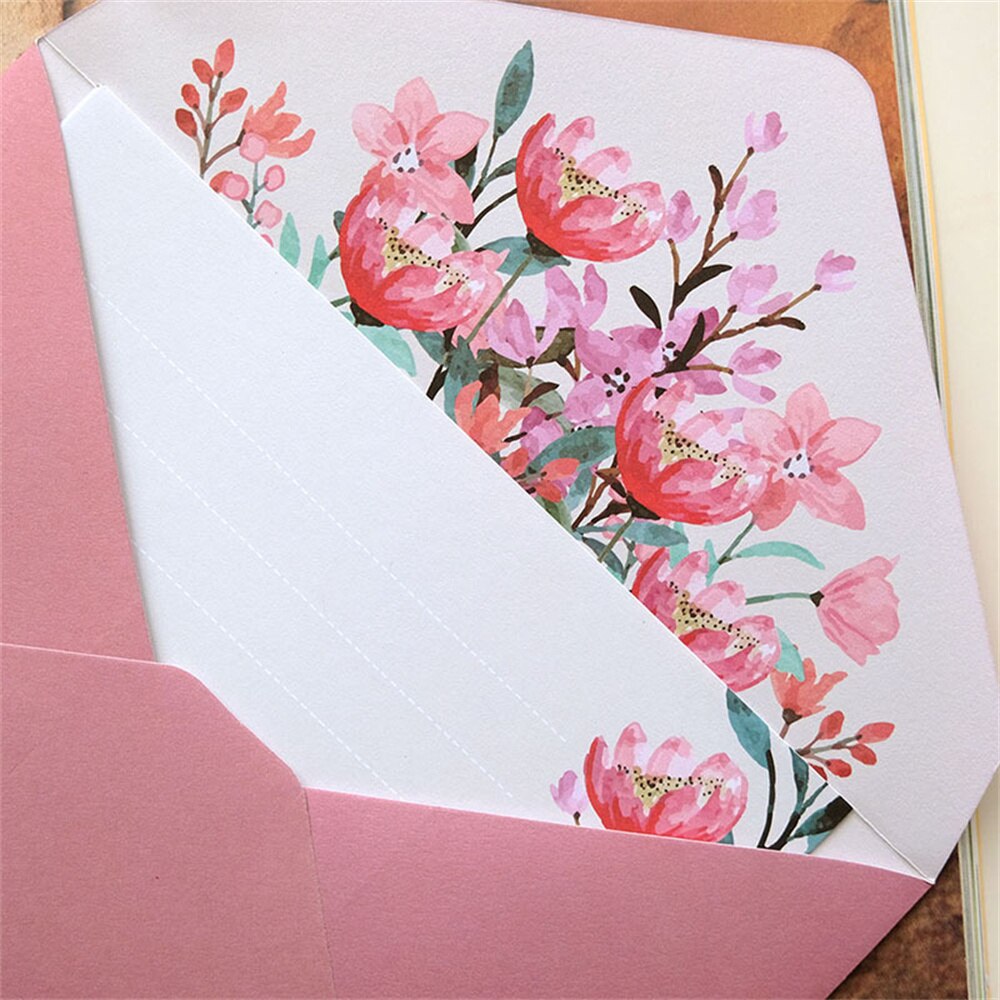 1 Set Flower Pattern Envelopes with Letter Paper Set Wedding Greeting Card Envelope Invitation Office School Supplies