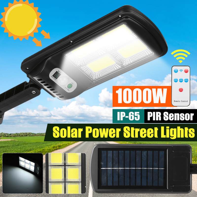 1000W LED Solar Straße Licht 128COB Outdoor Wand Lampe Sicherheit Beleuchtung Wasserdicht PIR Motion Sensor Fernbedienung Straße Licht
