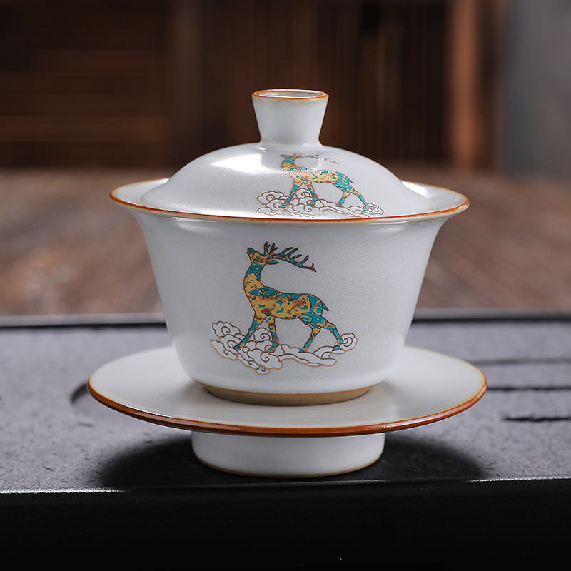 Chinese Traditions Gai Wan Ceramic Tea Sets PorcelainTeaware Tureen Sancai Tea Bowl Tea Cup and Tea Lid Set: B