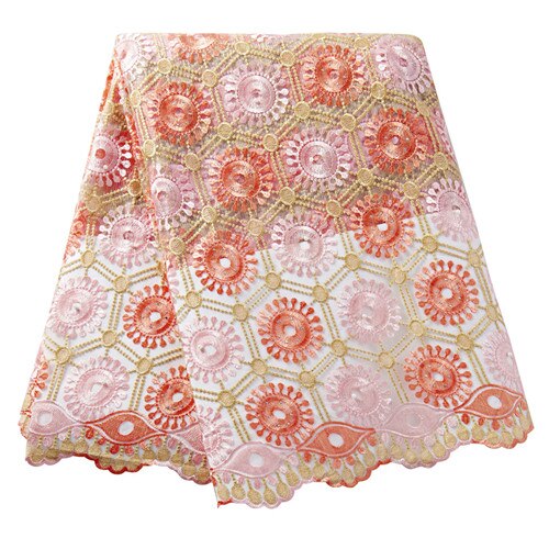 African Beaded Lace Fabric French Voile Lace Embroidery Flower Nigerian Lace Fabric Aso Oke Gele Headtie Scarf: orange