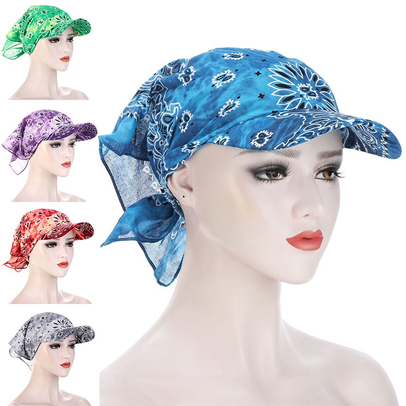Sunscreen Hedging Cap Bandana Square Scarf Hats Printed Brim Baseball Caps Sunshade Hooded Scarf Headpiece Headscarf