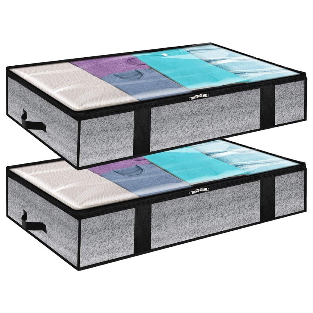 Bolsas de almacenamiento para ropa debajo de la cama, bolsas gruesas y transpirables con cremallera, con ventana transparente, 90L, 2 unidades: 2PCS 100x50x18cm