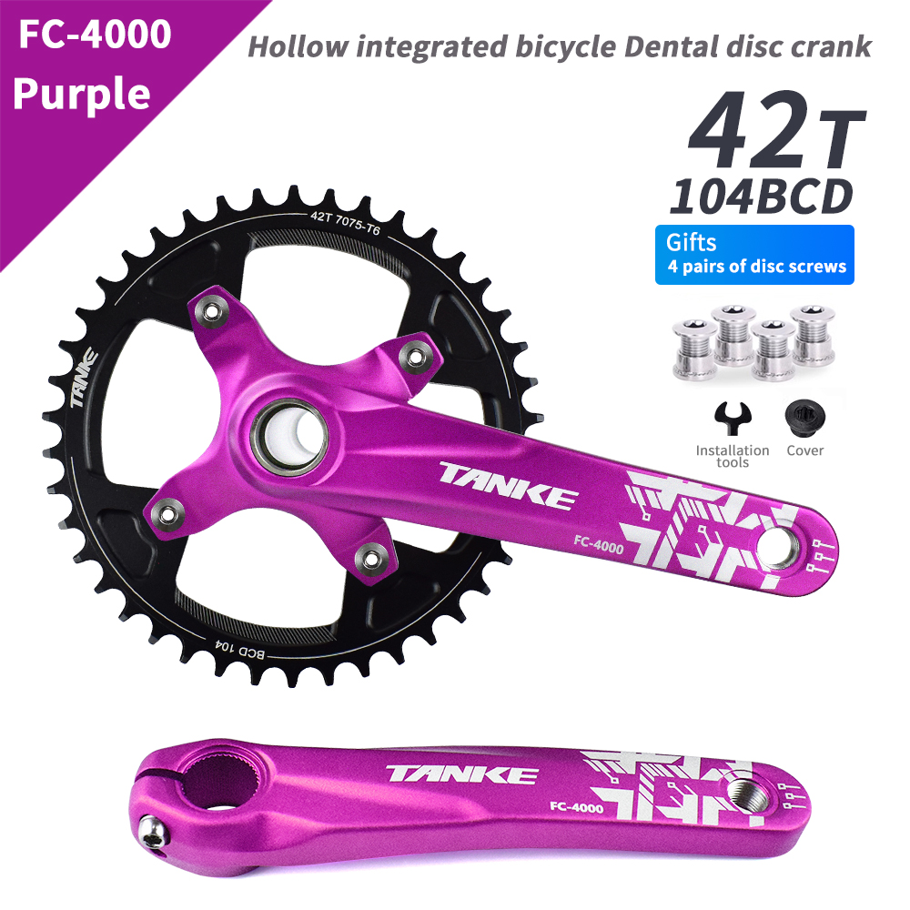 TANKE Crankset 170MM Bicycle Chainring hollow integrated crankset 104 BCD Narrow Wide Bike MTB Crown Square Hole Sprocket crank: WHITE