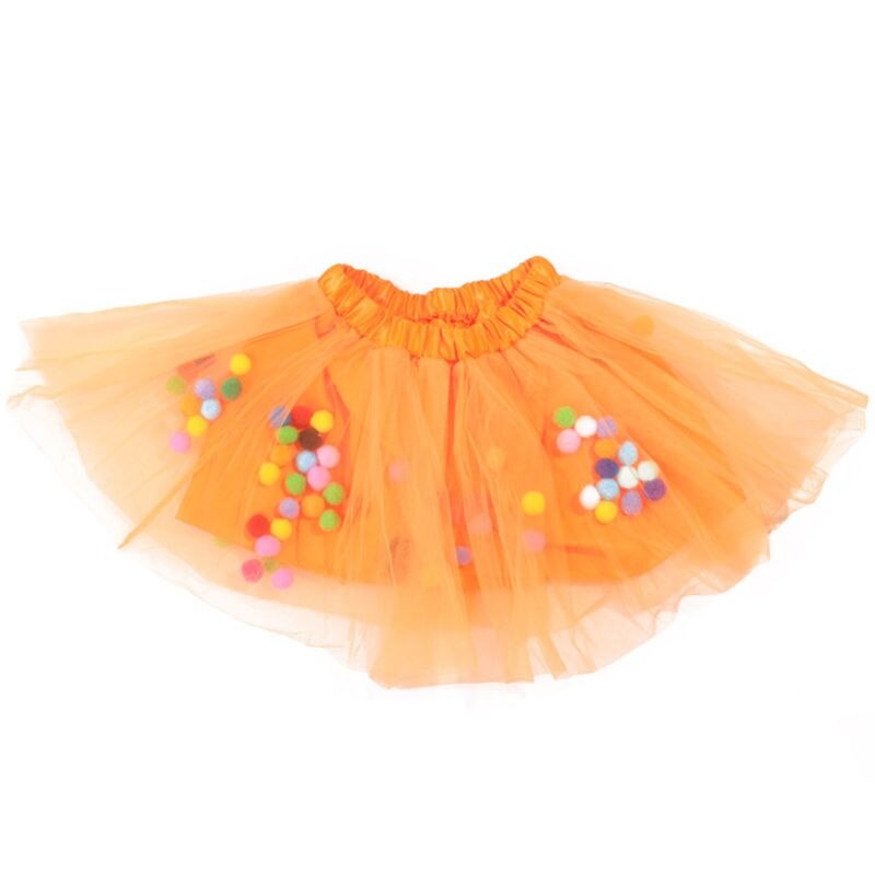 Kids Meisjes Ballet Gelaagde Fluffy Tulle Tutu Rok Met Regenboog Pom Pom Bladerdeeg Bal Meisje Tutu Rok Kids Kleding Prinses kleding: Oranje