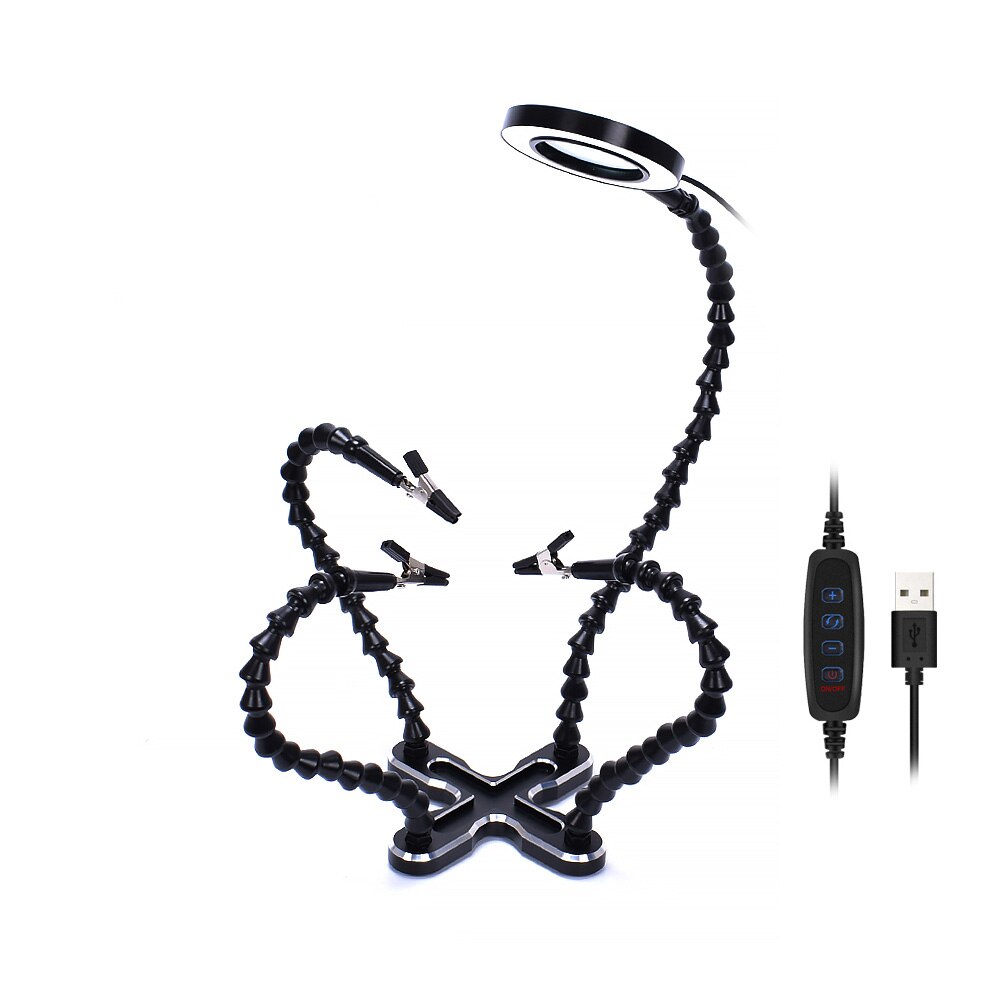 NEWACALOX USB LED 3X lunettes loupe lampe bricolage soudure troisième main 4pc bras flexibles soudage aide support réparation support outil: N-CSBKM-BK9
