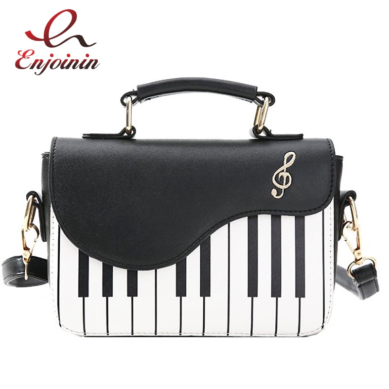 Enjoini søt piano mønster pu skinn uformell damevesker og veske skulderveske crossbody messenger bag veske