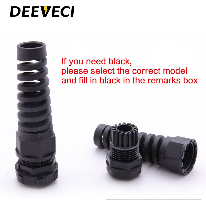 5 pièces IP68 étanche anti-flexion longue câble joint manchon connecteur plastique vis contrainte protecteur M12 PG7 / PG9 / PG11 3-6mm: Black
