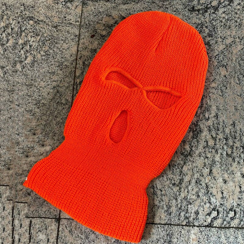 Frauen Ski Maske Männer Winter Warm Skifahren Radfahren 3 Loch Winddicht 3-Loch Gestrickte Sturmhauben Haube Kappe Volle gesicht Maske Im Freien: Orange