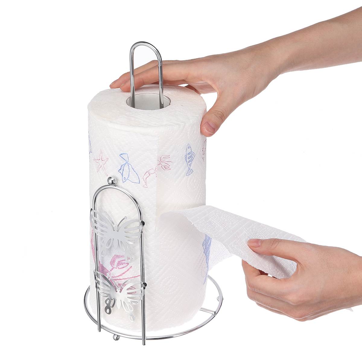 Standing Kitchen Roll Paper Towel Holder Rack Organizer Stainless Steel Storage Shelf Kitchen Bathroom Hardware Paper Holders