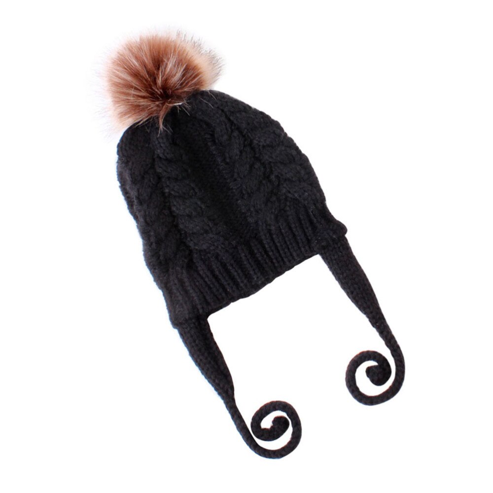 Gevlochten Gebreide Hoed Baby Haak Beanie Cap Winter Warme Muts Hoofdtooi (Zwart): Black